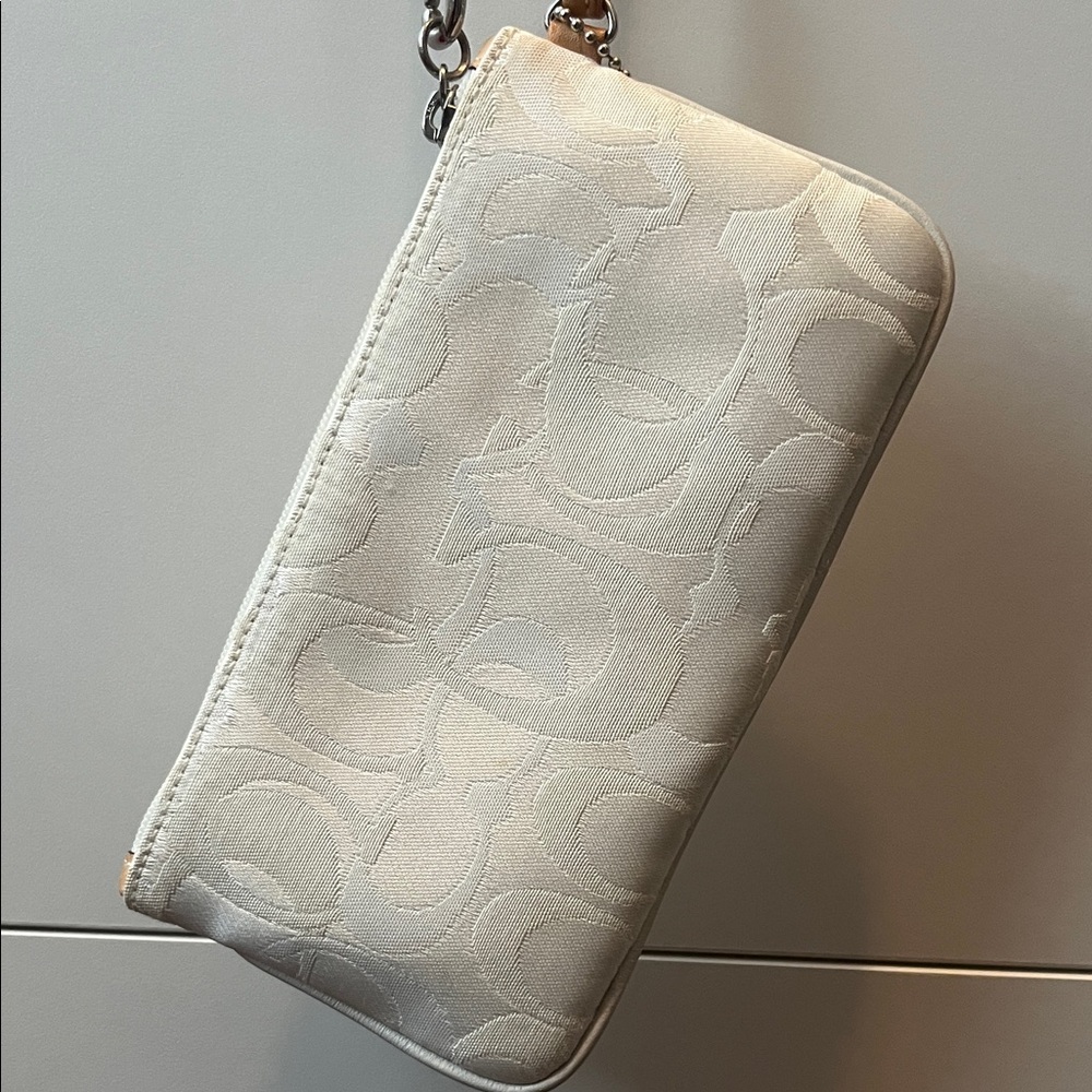 White Coach Signature Wristlet with Tan Strap - Picture 5 of 10